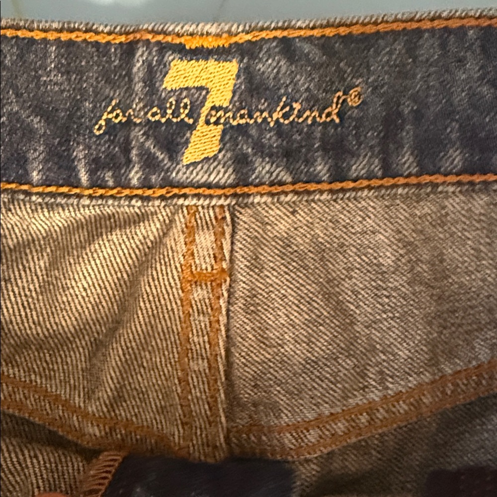 7 For All Mankind White Polka Dot Blue Denim Cutoff Shorts - Picture 2 of 4